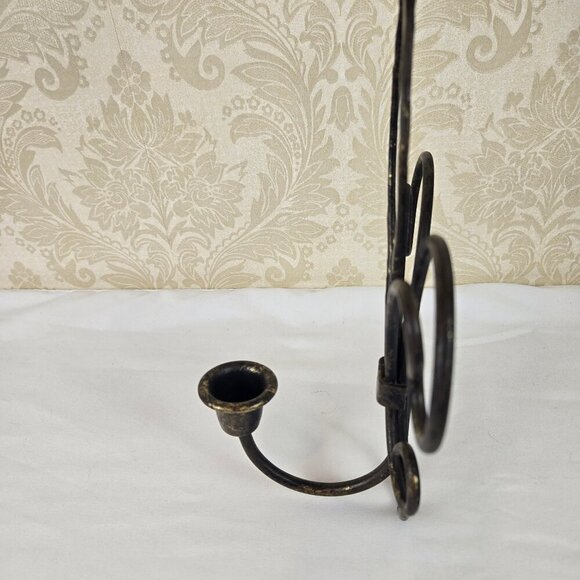 Pair of Metal Fleur de Lis Sconces Wall Hanging Black Gold Hilights Taper Candle - Picture 4 of 10